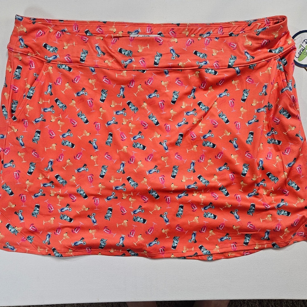 Coral Bay Golf Skort Womens PXL‎ Orange Spotted Jersey UPF50 Pockets Petite